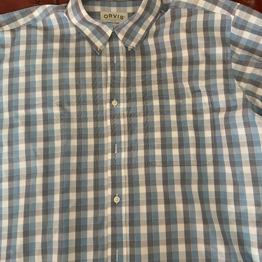 ORVIS Short Sleeved Button down plaid shirt XXL
